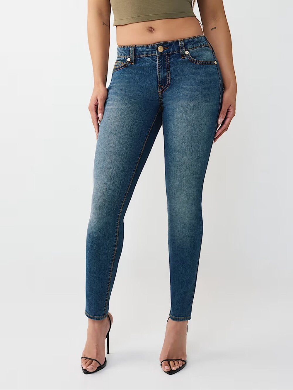 True Religion Jennie Curvy Fit Skinny Jeans Sz 33 (Fits 12/14) Thick Stitch